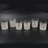 Set of six heavy crystal cut whisky tumblers.