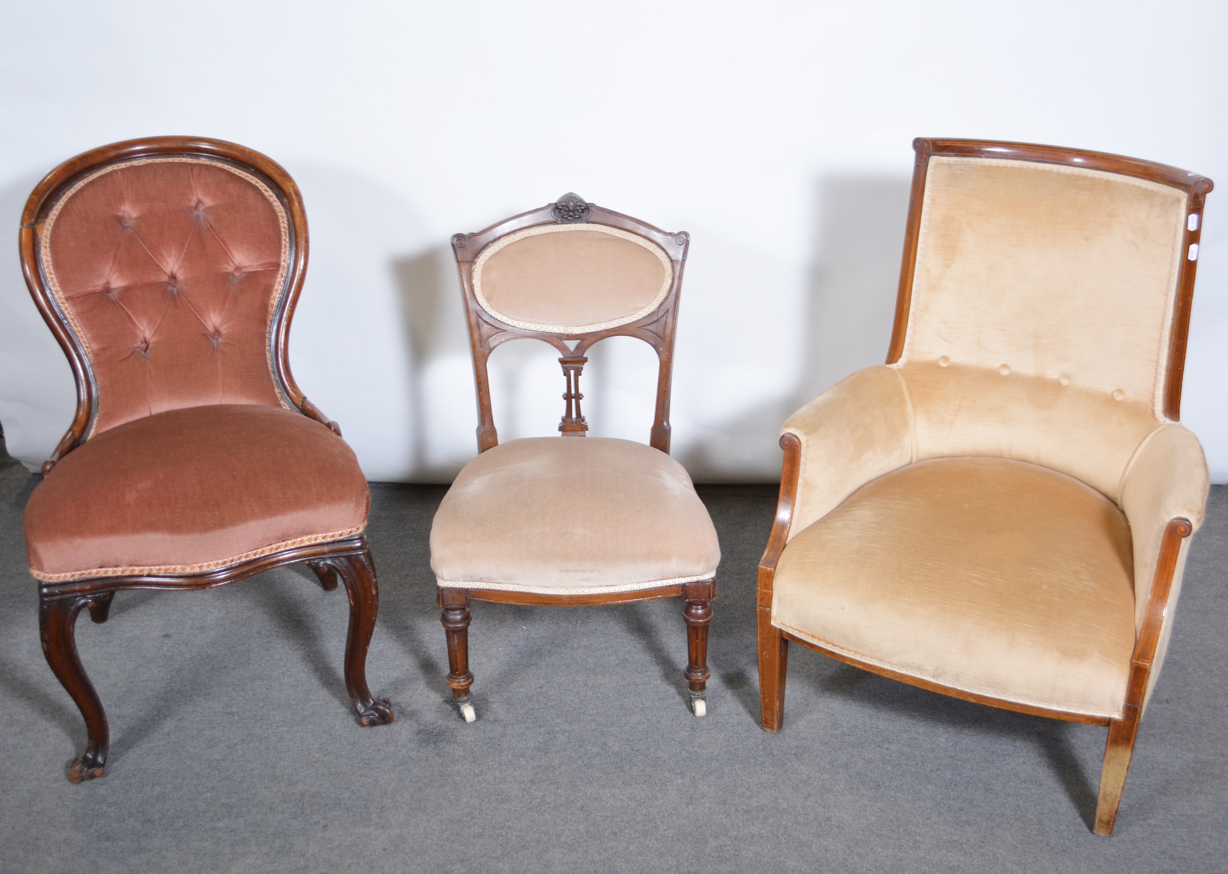 Early Victorian nursing chair, and two Edwardian nursing chairs,