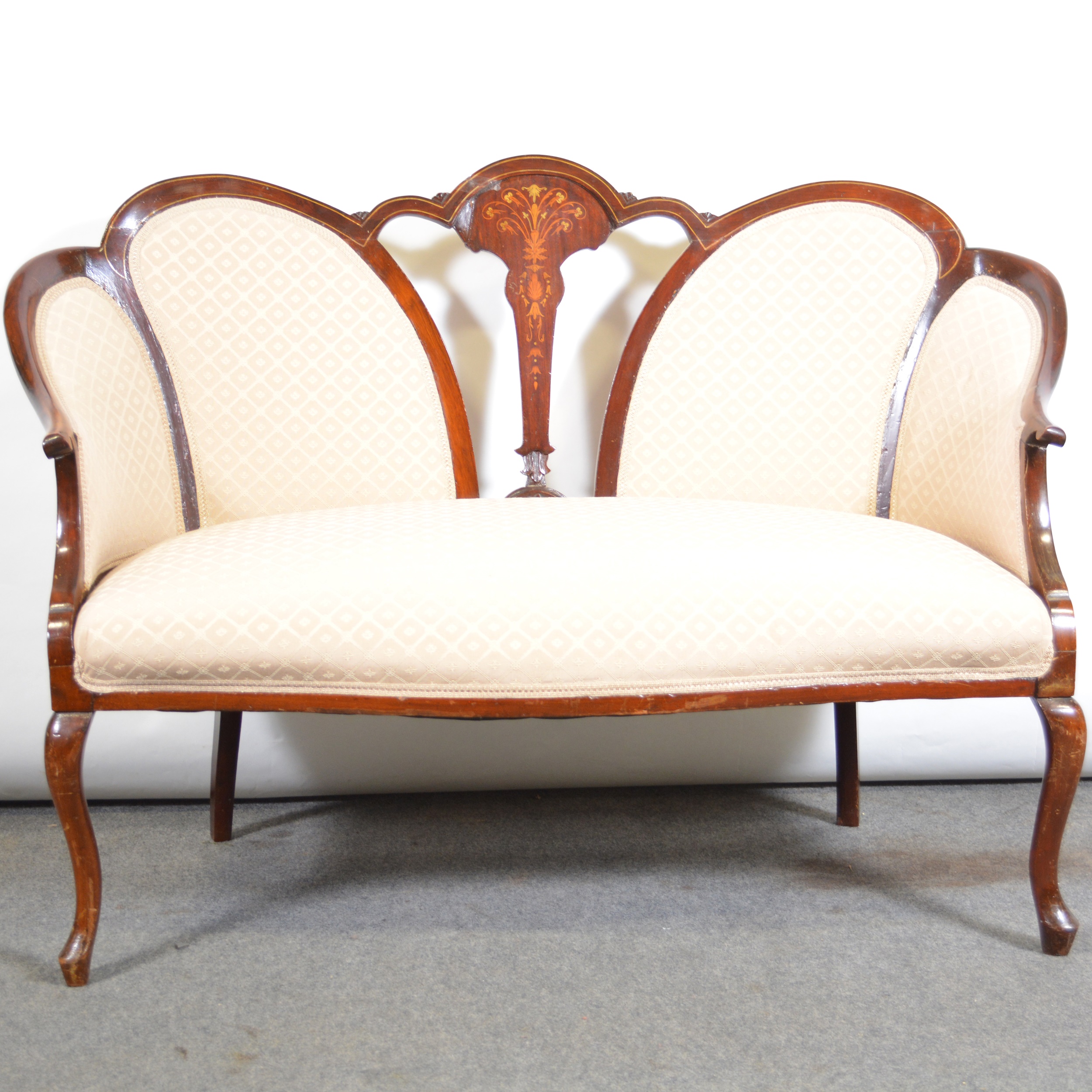 Edwardian inlaid mahogany settee,