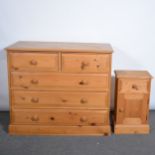 Pine chest of drawers and a bedside table,