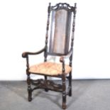 George II style mixed wood high-back elbow chair,