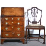 George II style walnut bureau and a salon chair,