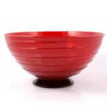 Large ruby glass bowl with ribbon trailing, Whitefrairs