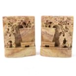 Pair of Chinese carved soapstone bookends,