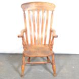 Elm and beechwood lath-back kitchen chair,