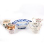 Victorian transferware chestnut basket, pickle dishes, etc.