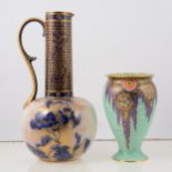 Doulton Burslem ewer and a Crown Devon vase,