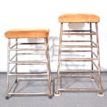 Two mid-century vaulting horse/stools,