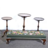 Pair of mahogany wine tables, another and a long stool,