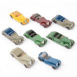 Eight Dinky Toy open-top sports cars