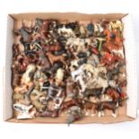 One tray of painted lead and hollow-cast farm figures and animals;