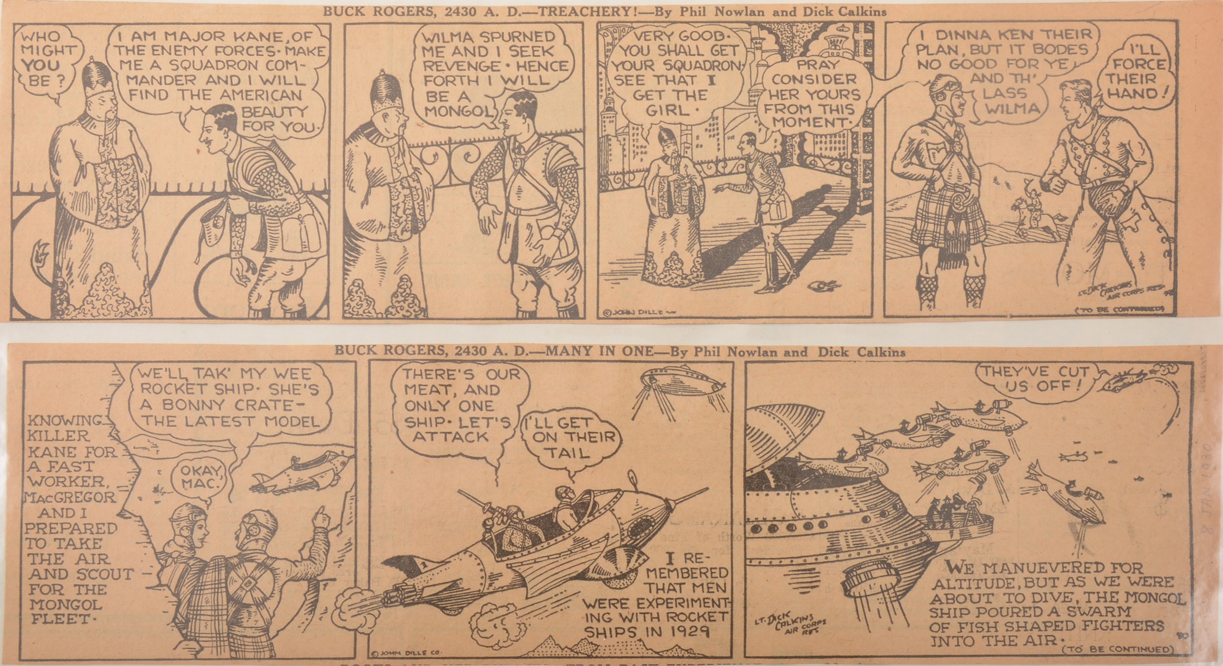 A folder of John Dille co Buck Rogers Daily newspaper comic strips 1929-1930