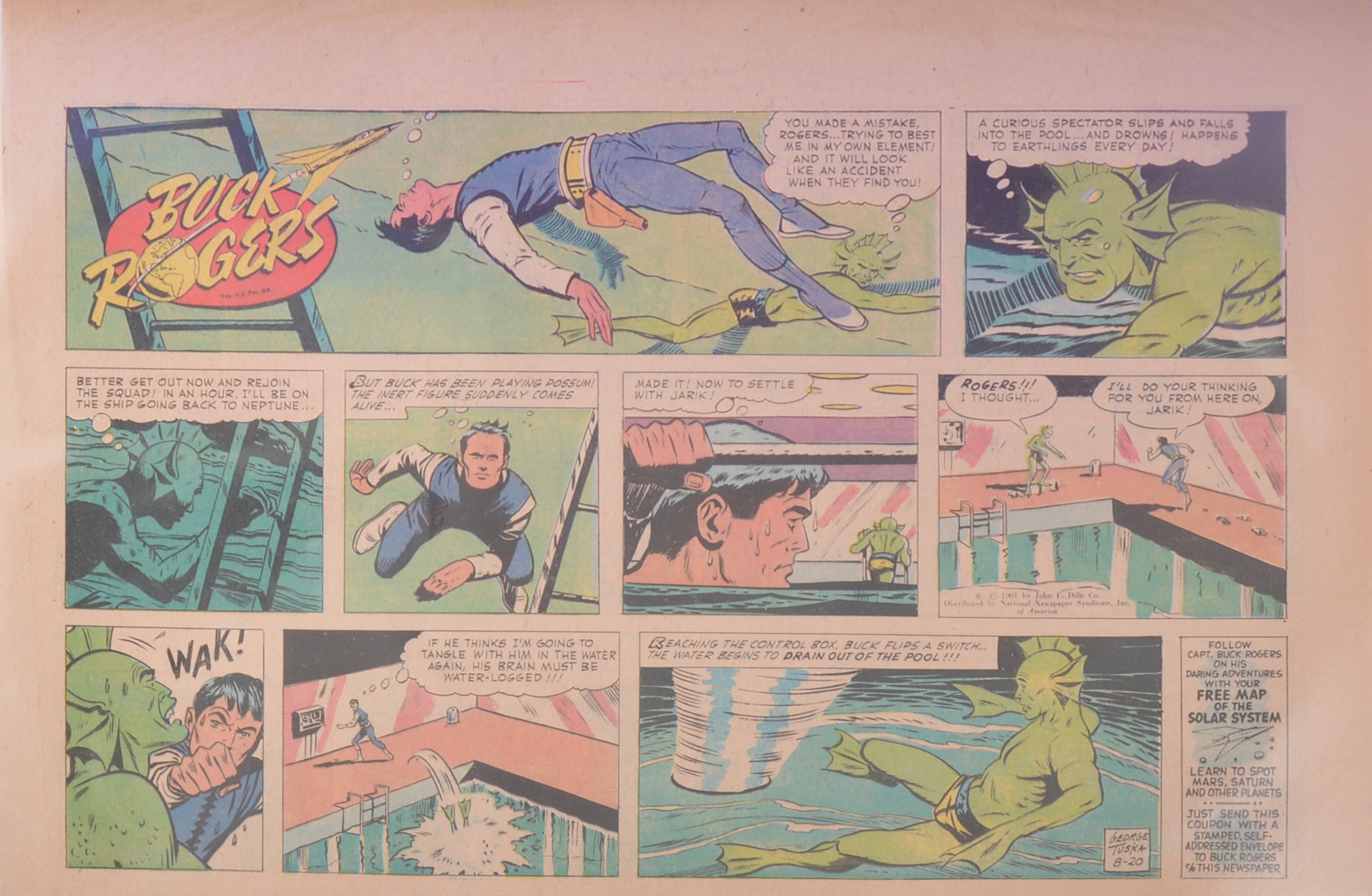 Three folders of Buck Rogers newspaper comic pages by George Tuska 1959 to 1965