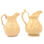 Stoneware Putti jug and a Pan jug,