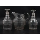 Two Regency glass decanters and a jug,