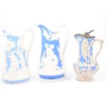 Parian Death of Abel jug, Amphitrite jug and a Paul et Virginie jug,