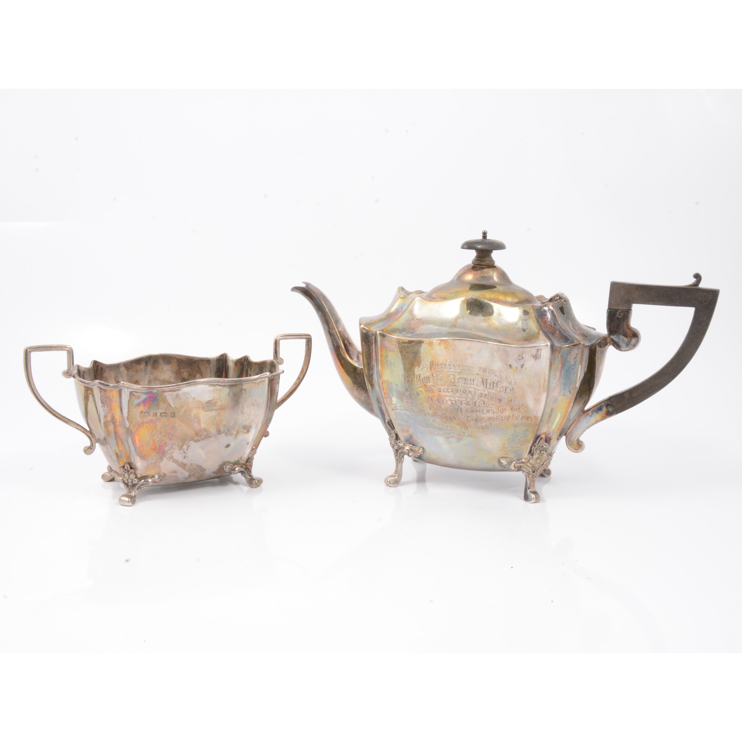 Silver teapot and sugar bowl, Charles Harris, Birmingham 1904.