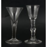 18th Century wine glass and a trumpet shaped wine glass,