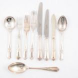 Canteen of silver cutlery, six place setting, Roberts & Belk, London 1988.