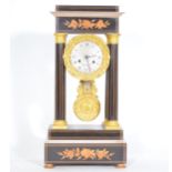 19th Century French walnut and marquetry portico clock,