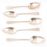 Five George III Old English pattern dessert spoons