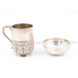 Silver christening mug and a bonbon dish,