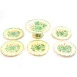 French Sarreguemines Majolica 'Grape and Vine' comport and plates.
