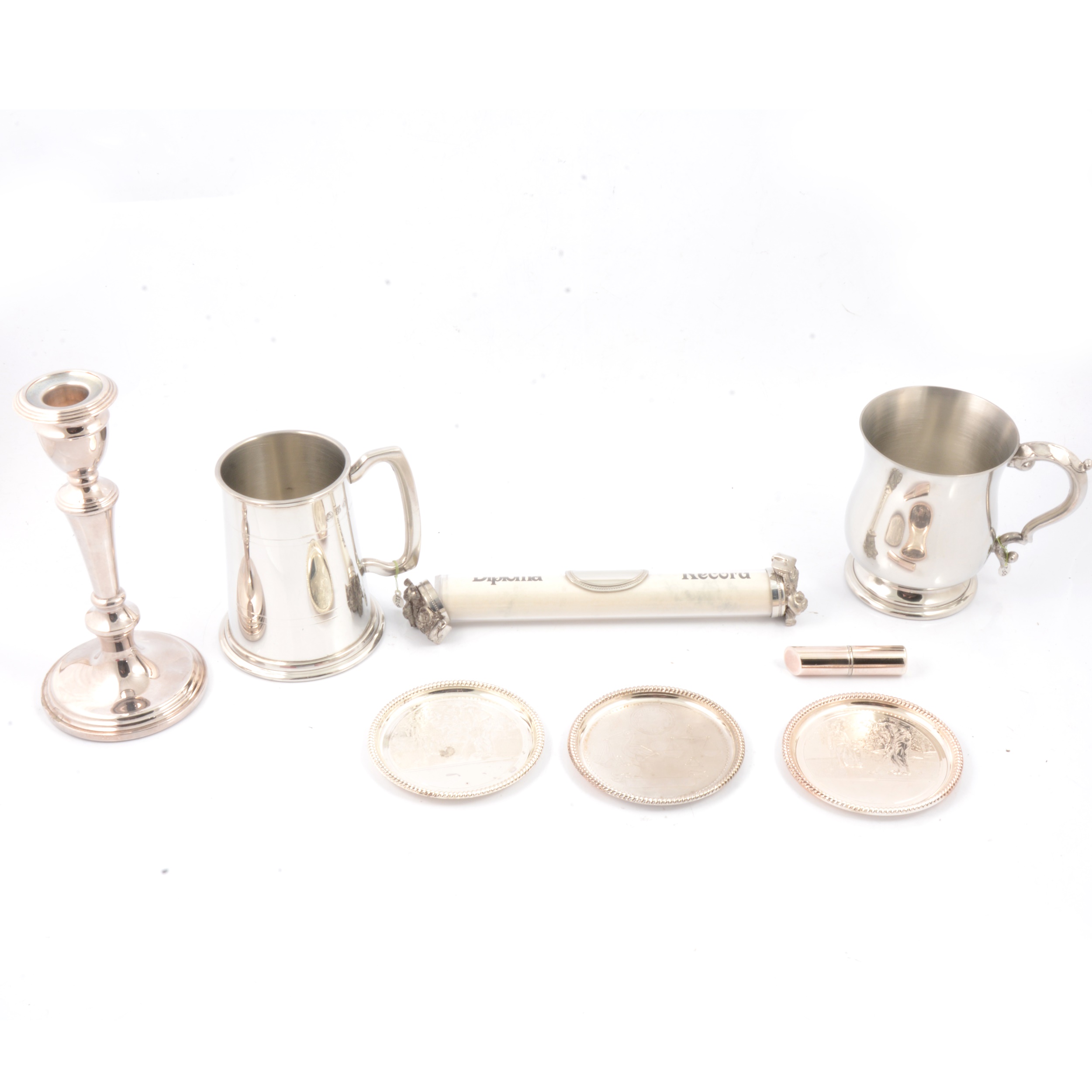 Silver-plated gift items.