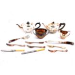 Horn and silver-handled servers, silver-plated teaset and other plated wares.