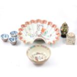 Oriental shell shape dish, cloisonne vase and other bowls, dishes etc.
