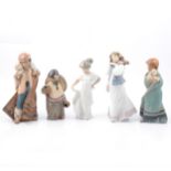 Five Lladro and Nao figures.