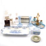 French porcelain and gilt candelabra centre-piece, Victorian medicine bottles, etc