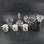 Small box of assorted ceramics, glass, cased Apollon 7x50 binoculars