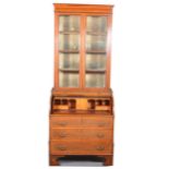 Edwardian inlaid mahogany cylinder rolltop desk with additional bookcase top,