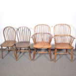 Victorian elm and ash Windsor chair, hoop back with turned spindles, boarded seat, turned legs