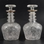 Pair of crystal decanters with silver collars, John Round & Son Ltd, Sheffield 1926.