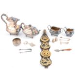 Silver-plated teaset, 830 standard condiments, white metal bowl and other silver and plated wares.