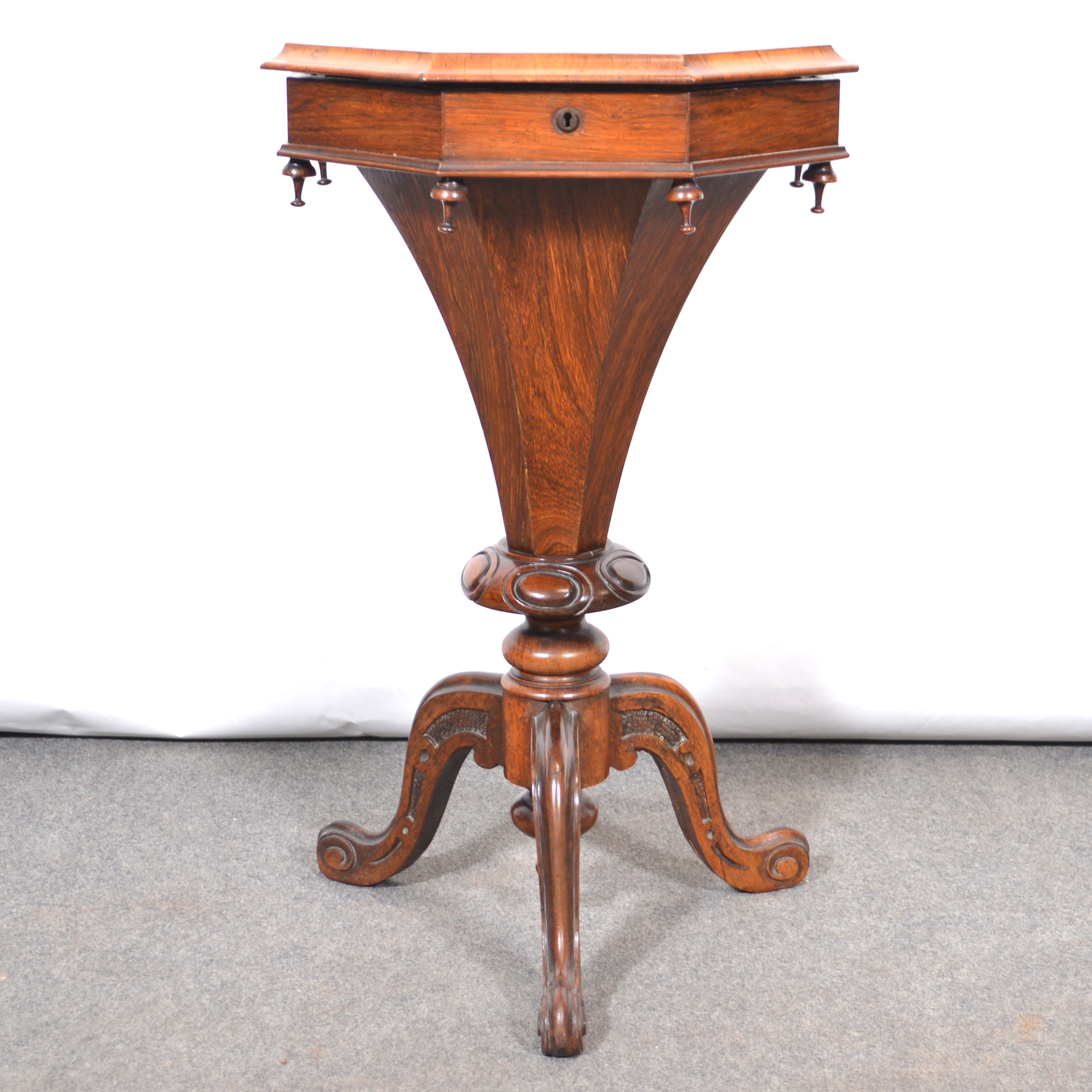 Victorian rosewood pedestal work table,