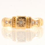 Victorian 18 carat yellow gold ring set star gypsy set with five diamonds.