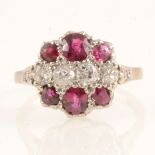 Ruby and diamond cluster ring