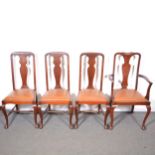 Edwardian walnut extending dining table and six Queen Anne style chairs