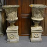 Pair of reconstituted stone classical garden urns,