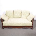 Walnut three piece bergere suite,