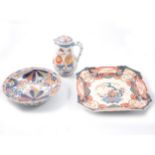 Imari pattern charger, bowl and ewer.