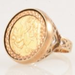 Edward VII 1908 Gold Half Sovereign in a 9 carat yellow gold ring mount