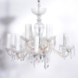 Twelve-light, two-tier glass chandelier, with electric candle fitments.