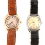A gentleman's 9 carat gold vintage wristwatch, Cyma steel watch