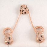 Effy - Panther design rose gold and diamond pendant with similar door knocker earrings.