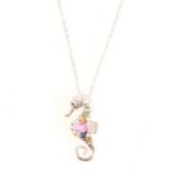 Effy - Watercolour collection seahorse pendant set with pink sapphire.