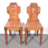 Pair of Victorian satin walnut hall chairs.